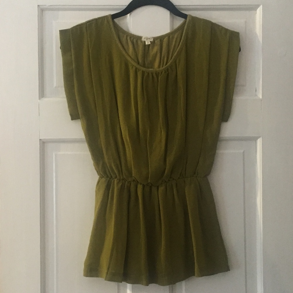J. Crew Chartreuse Short-Sleeved Peplum Top